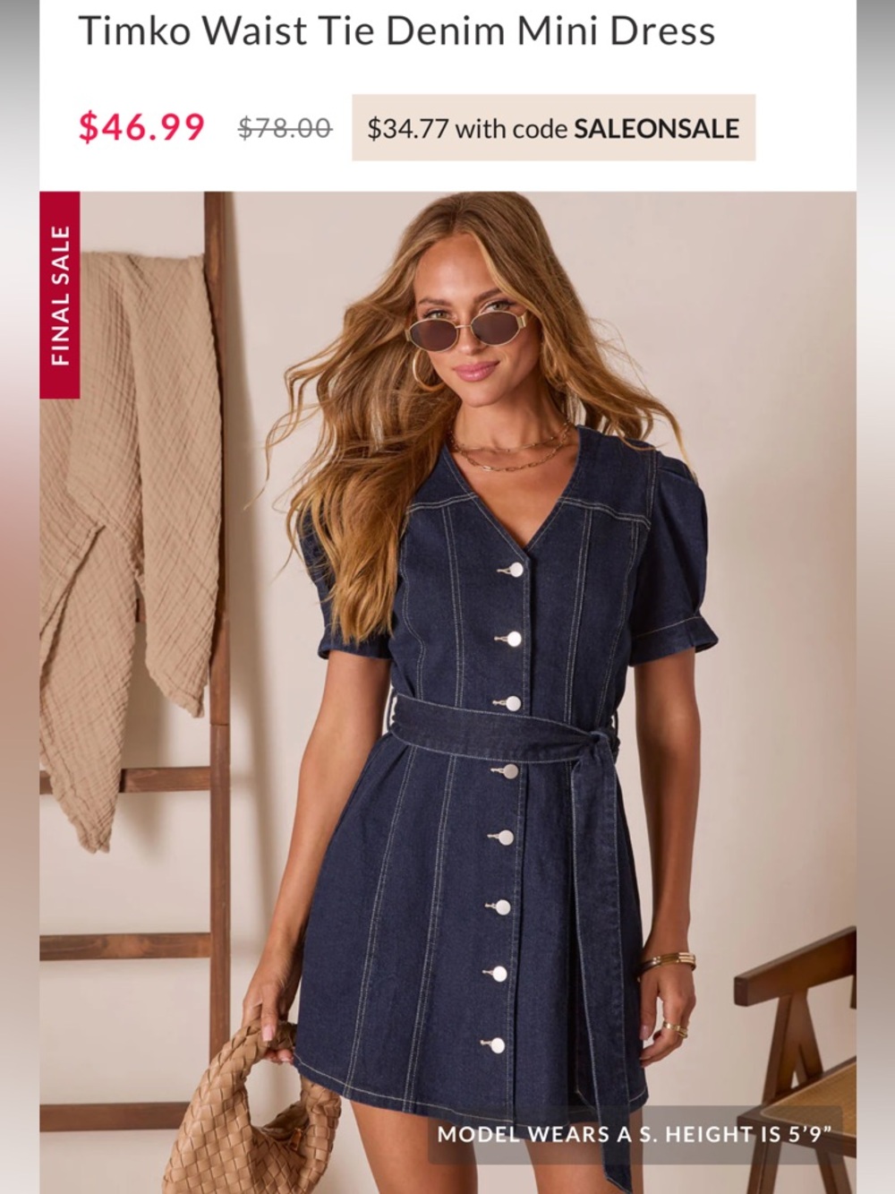Vici Timko Waist Tie Denim Mini Dress in Dark Blue - Picture 2 of 16